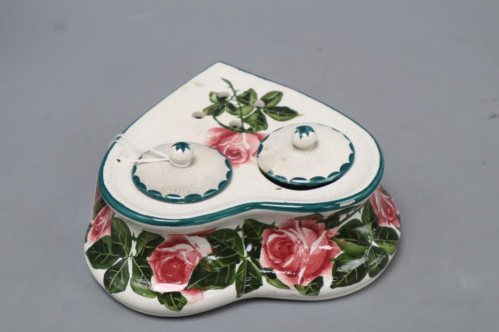 A Wemyss cabbage rose heart-shaped inkstand, height 6cm